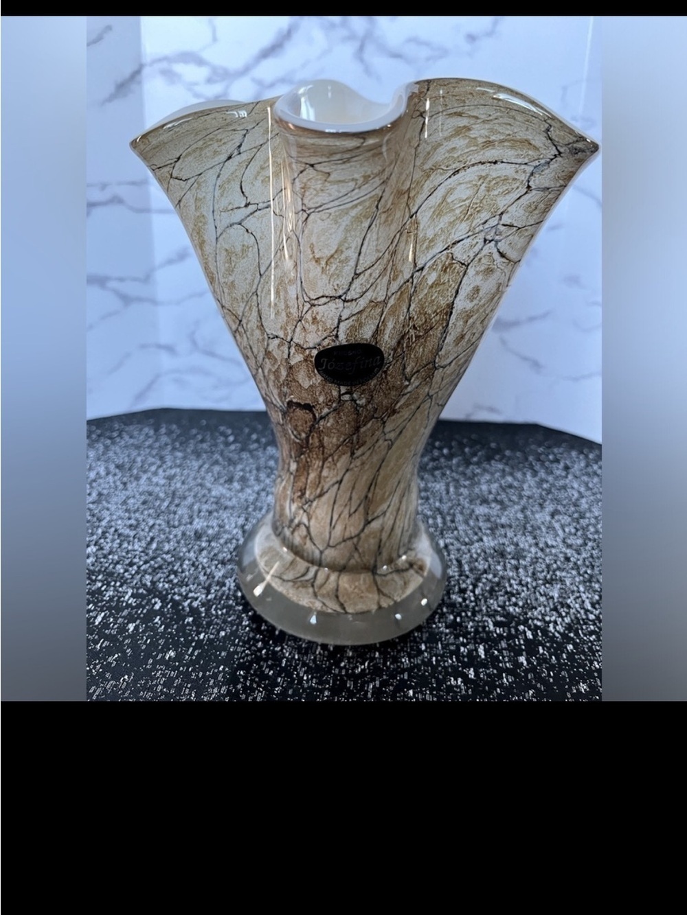 Josefina Krosno Hand-blown Flueta Glass Vase Art-Marbled Finish-Made in Poland